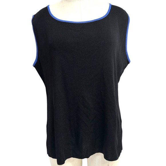 Misook Sleeveless Knit‎ Top Blue Trim Casual Tank Top Black Large - Picture 1 of 6